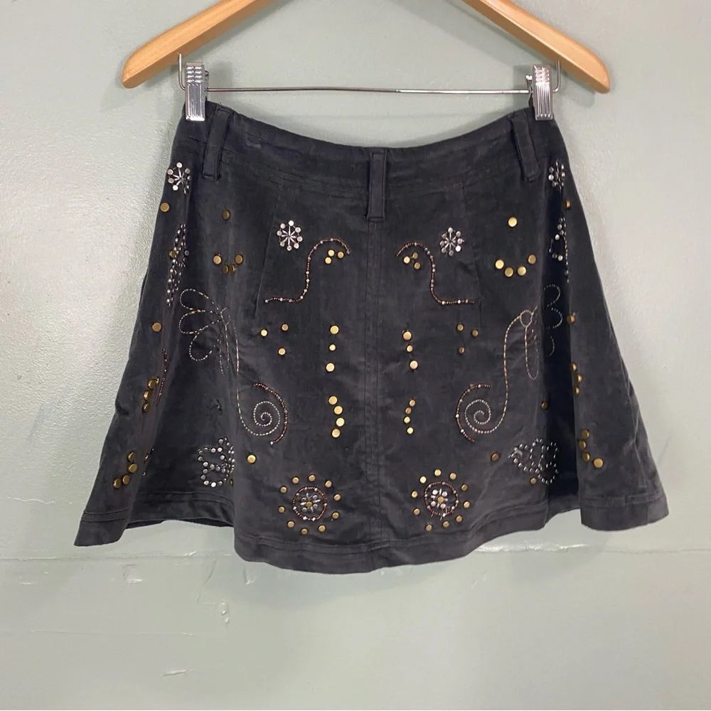 Free People Quetzal Studded Mini Skirt‎ Embellished Beaded Birds Sz 4